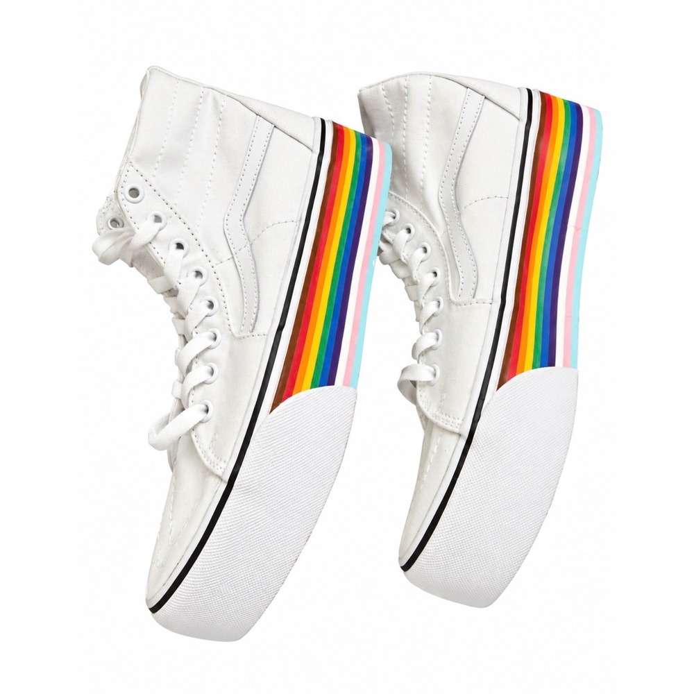 Vans Sk8-Hi Platform Sneakers Unisex M8 W9.5 White Rainbow Pride High Top